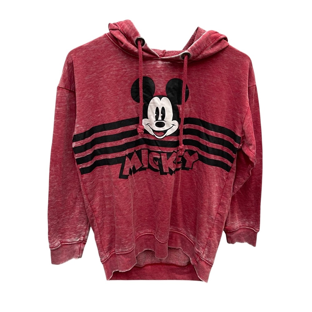 Disney Mickey Mouse Red Acid Wash Graphic Hoodie Kids Size M 7/8 Pullover